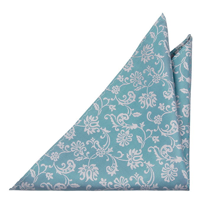 Silke Lommetørkler, Cyan blå, gulhvit fiskebeinmønstrete blomster, Notch LEANDER