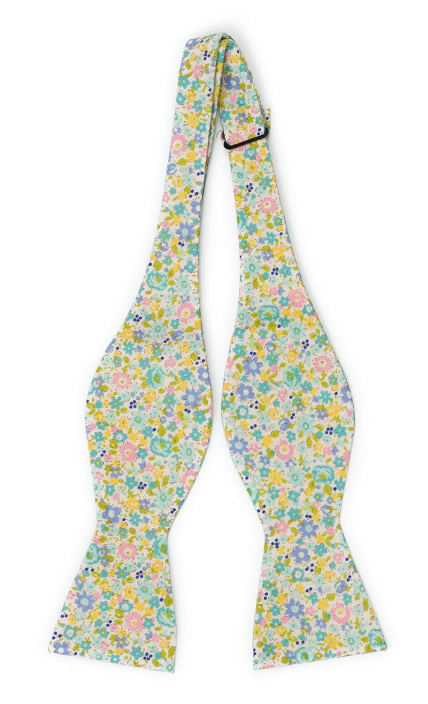 Bomull Sløyfer Uknyttede, Bleke blomster i gult, stålblått, rosa & lilla