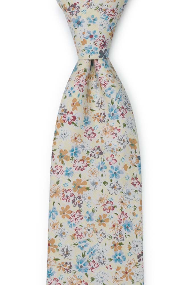 Bomull Slips, Blå, brune og hvite blomster på blekeste gult, Gull, Blomster