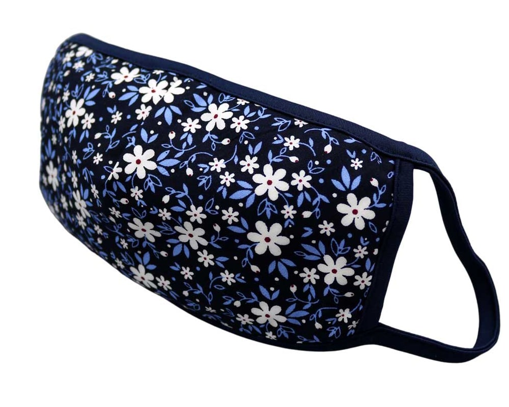 Bomull Ansiktsmask, Hvite blomster og blå blader, Blå, Floral