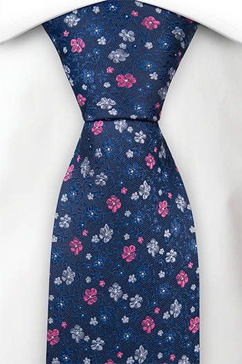 Silke Slips, Marineblå kypebase, små blomster i rød & to blå, Blå, Blomster