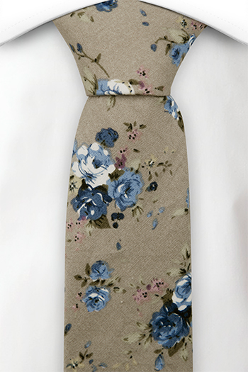 Bomull Smale Slips, Små blå og hvite blomster på beige, Beige, Blomstrete