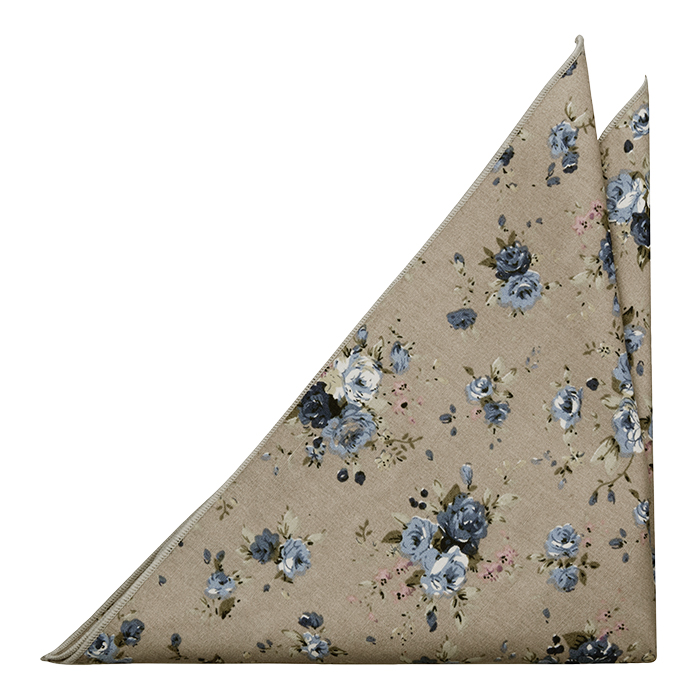 Bomull Lommetørkler, Små blå og hvite blomster på beige, Beige, Blomstrete