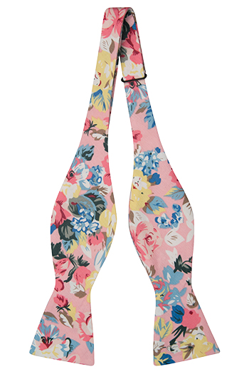 Bomull Sløyfer Uknyttede, Pastellrosa, gule & blå blomster på lyserosa