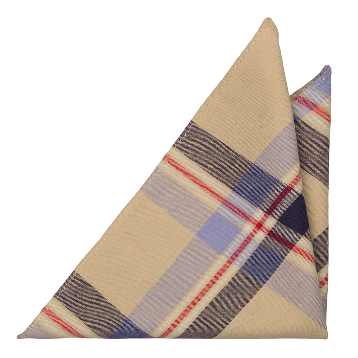 Bomull Lommetørkler, Pledd med blå og beige base og røde linjer, Beige, Pledd