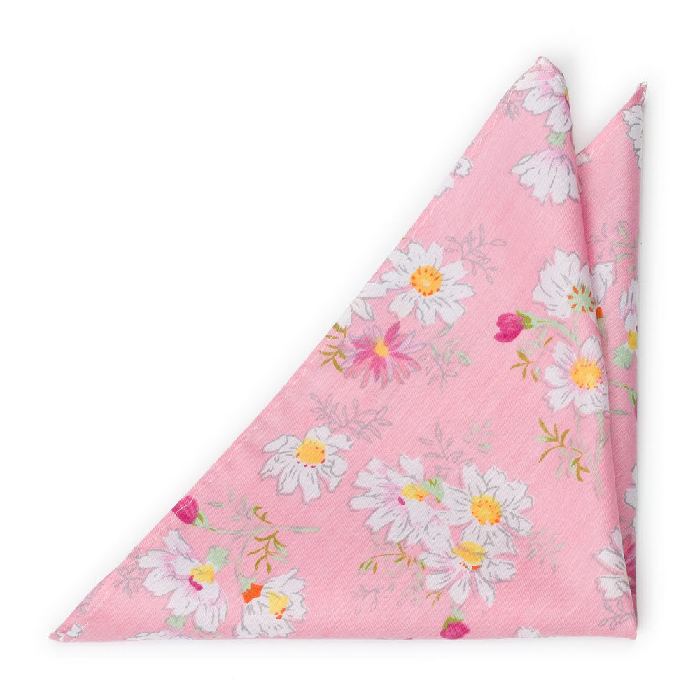 Bomull Lommetørkler, Tusenfryd og kløver på rosa base, Rosa, Blomster