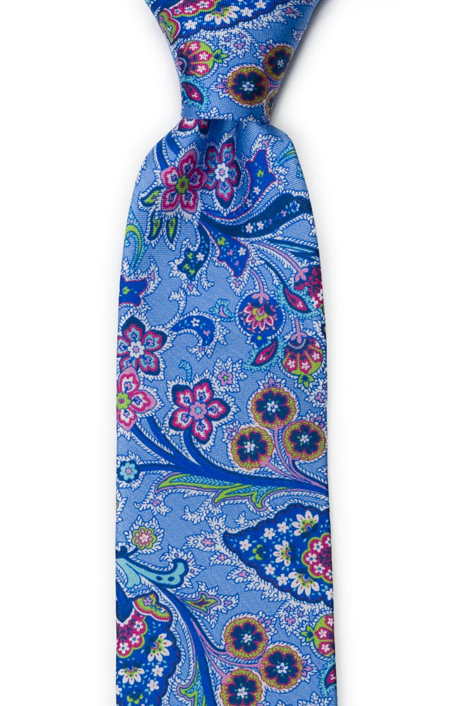 Silke Slips, Surrealistiske flerfargete blomster på blått, Notch VIVACE Blue