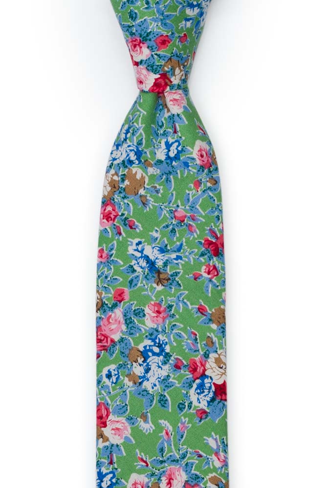Bomull Smale Slips, Rosa, blå og hvite blomster på eplegrønt, Grønn, Blomster