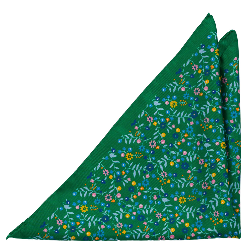 Silke Lommetørkler, Små, flerfargede blomster på smaragdgrønt, Grønn, Blomster