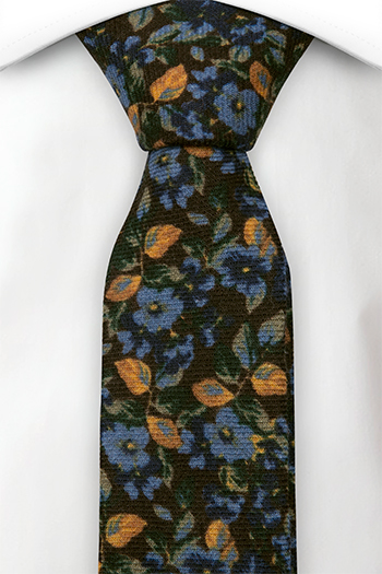 Ull Smale Slips, Brune, blå, gule og hvite blomster, Brun, Blomstermønster