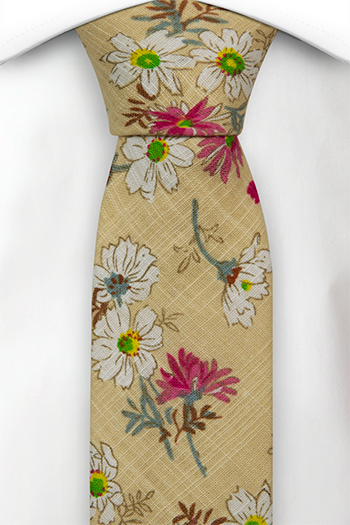 Bomull Smale Slips, Hvite & rosa blomster på gulbeige base, Beige, Blomstrete