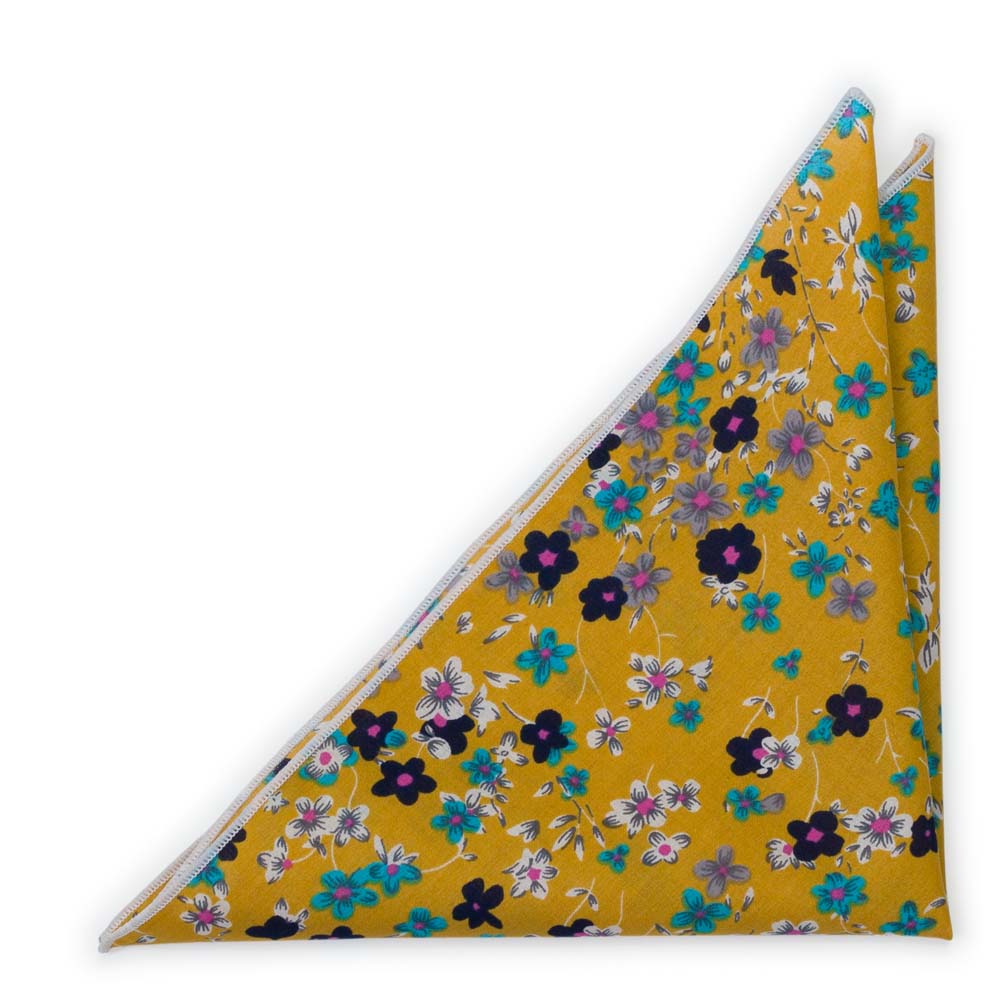 Bomull Lommetørkler, Hvite, grå, turkise blomster på honning, Gull, Blomster