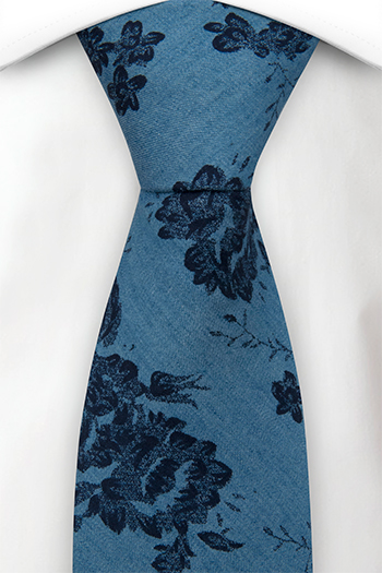 Bomull Slips, Lyseblå denim med store, mørkeblå blomster, Blå, Blomster