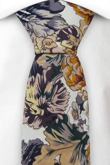 Bomull Slips, Blomster i beige, hvit, oransje og lilla, Beige, Blomster