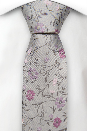 Silke Gutteslips, Grålig base & blomster i blek lilla & blek rosa