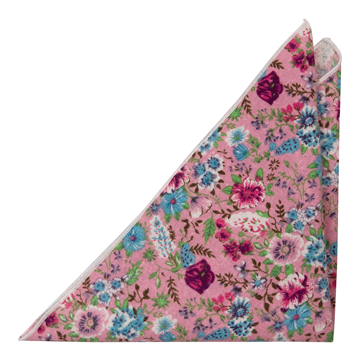 Bomull Lommetørkler, Rosa, blå, lilla & grønne blomster på rosa