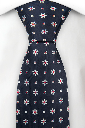 Silke Slips, Marineblå kyper, små ryddige hvite & røde blomster, Blå, Blomster