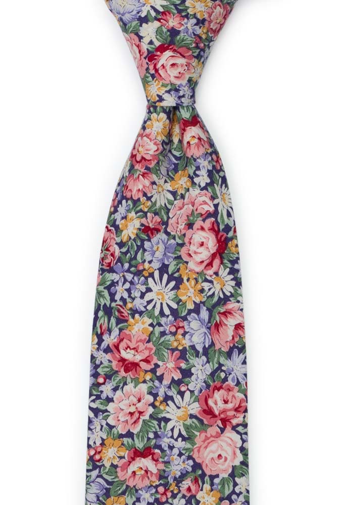 Bomull Slips, Rosa, blå, gule & grønne blomster på mørk lilla, Lilla, Blomster