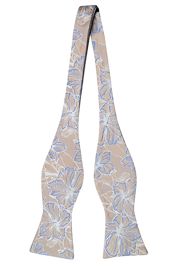 Silke Sløyfer Uknyttede, Metallisk beige kyper, store hvite & blå blomster