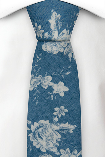 Bomull Smale Slips, Blå denim med store hvite blomster, Blå, Blomster