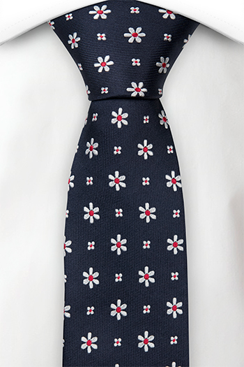 Silke Smale Slips, Marineblå kyper, små ryddige hvite & røde blomster