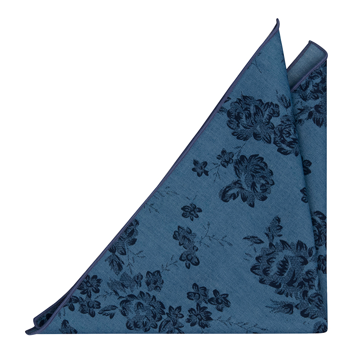 Bomull Lommetørkler, Lyseblå denim med store, mørkeblå blomster, Blå, Blomster