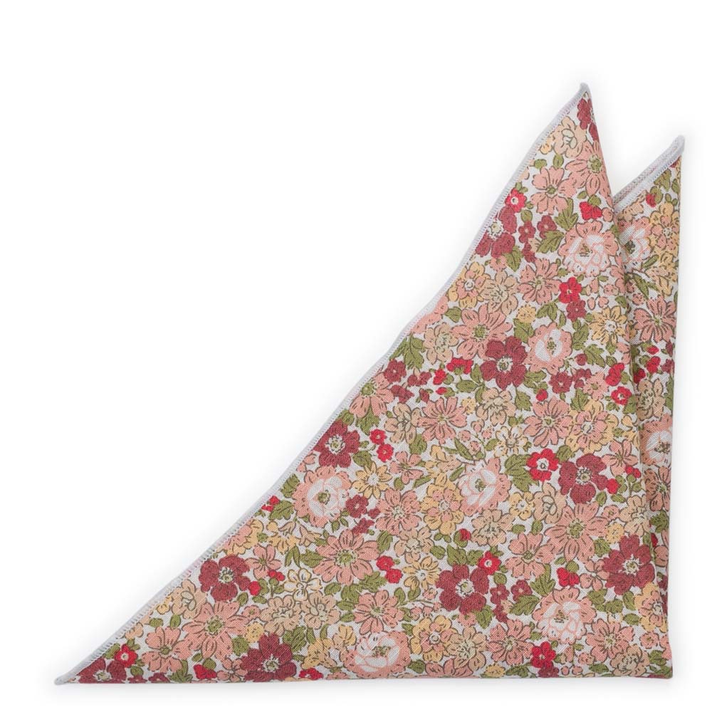 Bomull Lommetørkler, Hvit base med rosa, beige, rosa & grønne blomster