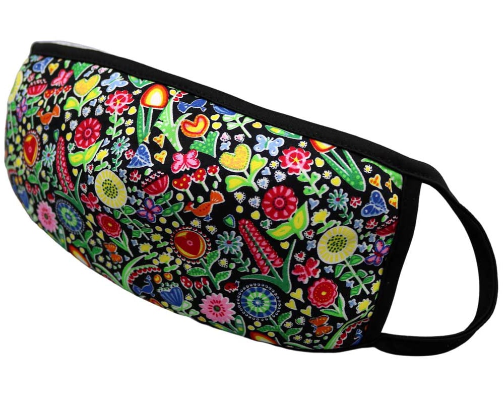Bomull Ansiktsmask, Fargerike blomster, Svart, Flowers, Notch COLOURFUL FLOWERS