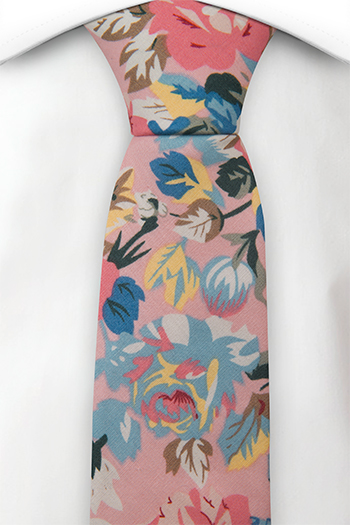 Bomull Smale Slips, Pastellrosa, gule & blå blomster på lyserosa, Rosa, Blomster