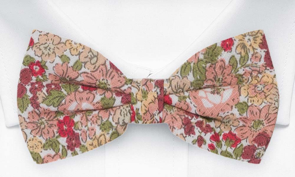 Bomull Sløyfer Knyttede, Hvit base med rosa, beige, rosa & grønne blomster
