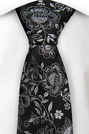 Silke Slips, Sølvfargede blomster på en svart base, Svart, Blomster og blader