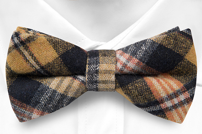 Ull Sløyfer Knyttede, Mustard, black, dark navy, orange & white plaid