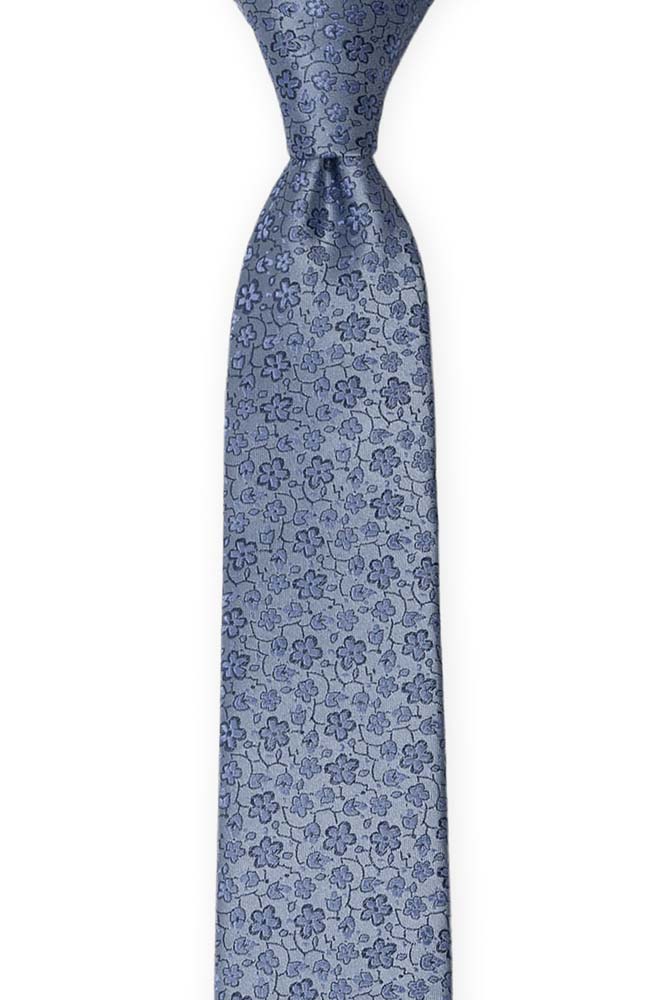 Silke Smale Slips, Støvblått med små, medium blå blomster, Blå, Små blomster