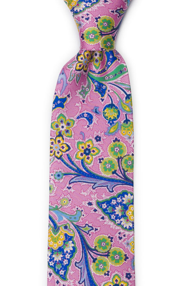 Silke Slips, Flerfargete blomster på rosa med grønn kanting, Notch VIVACE Pink