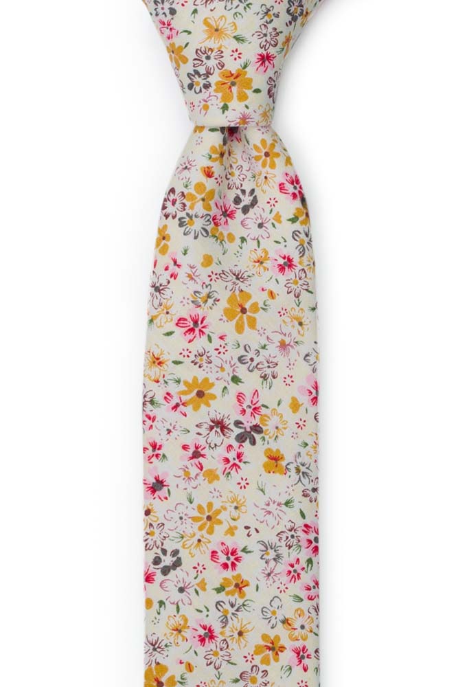 Bomull Smale Slips, Blek gul & varm rosa, honning og hvite blomster