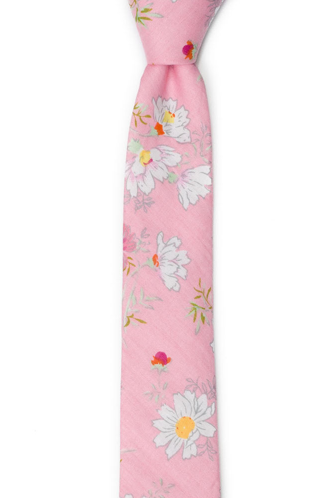 Bomull Smale Slips, Tusenfryd og kløver på rosa base, Rosa, Blomster