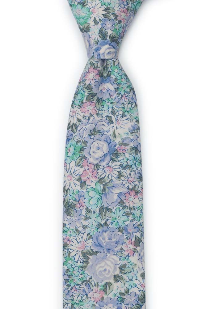 Bomull Gutteslips, Blå, grønnturkis, lilla & hvite blomster, Blå, Blomster