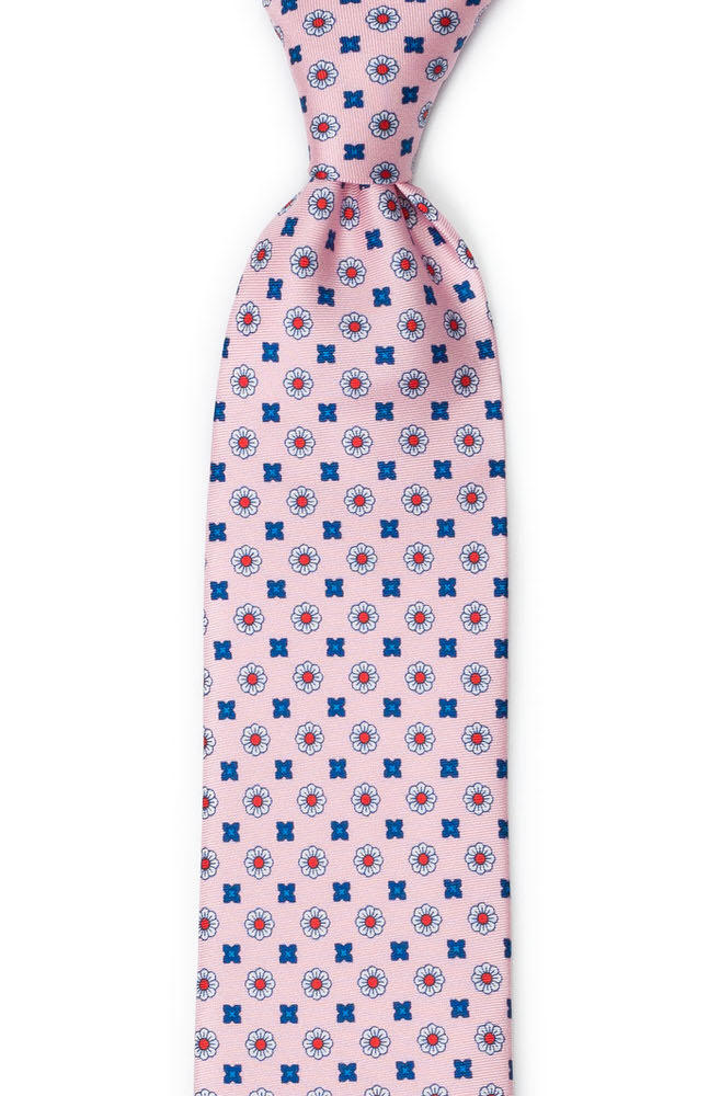 Silke Slips, Små stiliserte blomster på rosa, Rosa, Blomstermotiv
