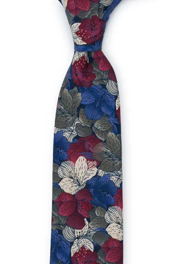 Bomull Smale Slips, Blomster i hvitt, burgunder, khaki og lavendel