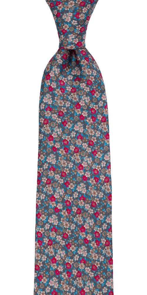 Silke Slips, Hvite, beige & cerise miniblomster på mørkegrått, Grå, Blomster