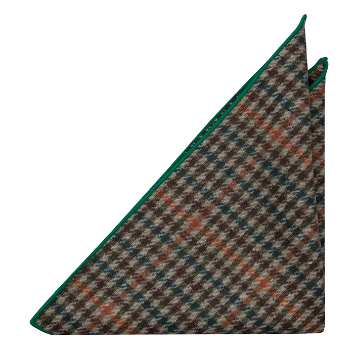 Ull Lommetørkler, Beige, brown, green and orange plaid & green edges