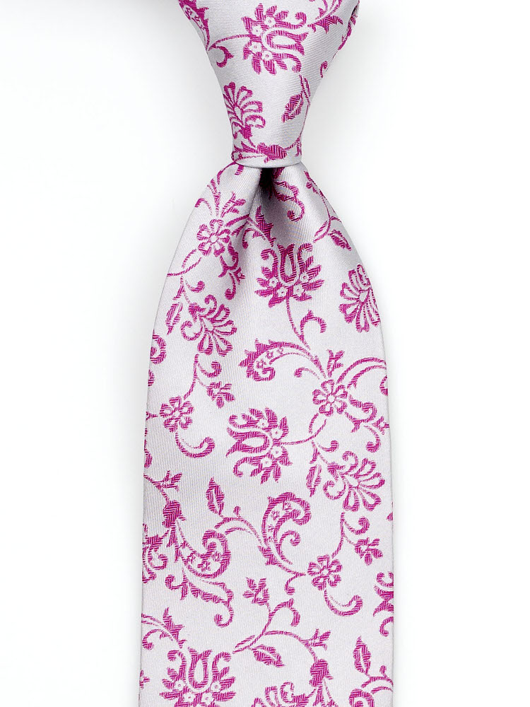 Silke Slips, Grasiøse fuksiarosa blomster på lysegrått, Grå, Stiliserte blomster