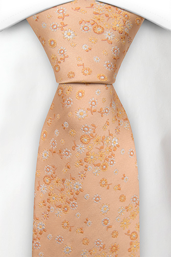 Silke Slips, Ensfarget aprikos & hvite, gule & orange blomster