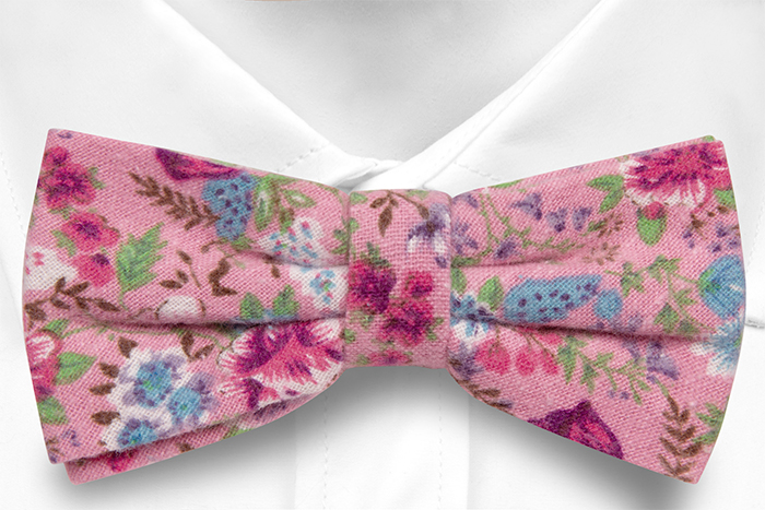 Bomull Sløyfer Knyttede, Rosa, blå, lilla & grønne blomster på rosa