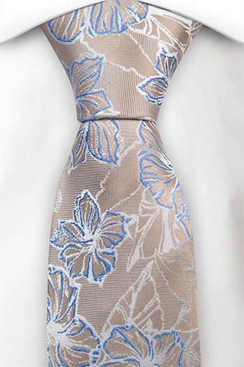 Silke Slips, Metallisk beige kyper, store hvite & blå blomster, Beige, Blomster