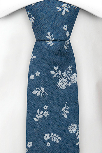 Bomull Smale Slips, Små, skarpe, hvite blomster på denimblått, Blå, Blomster