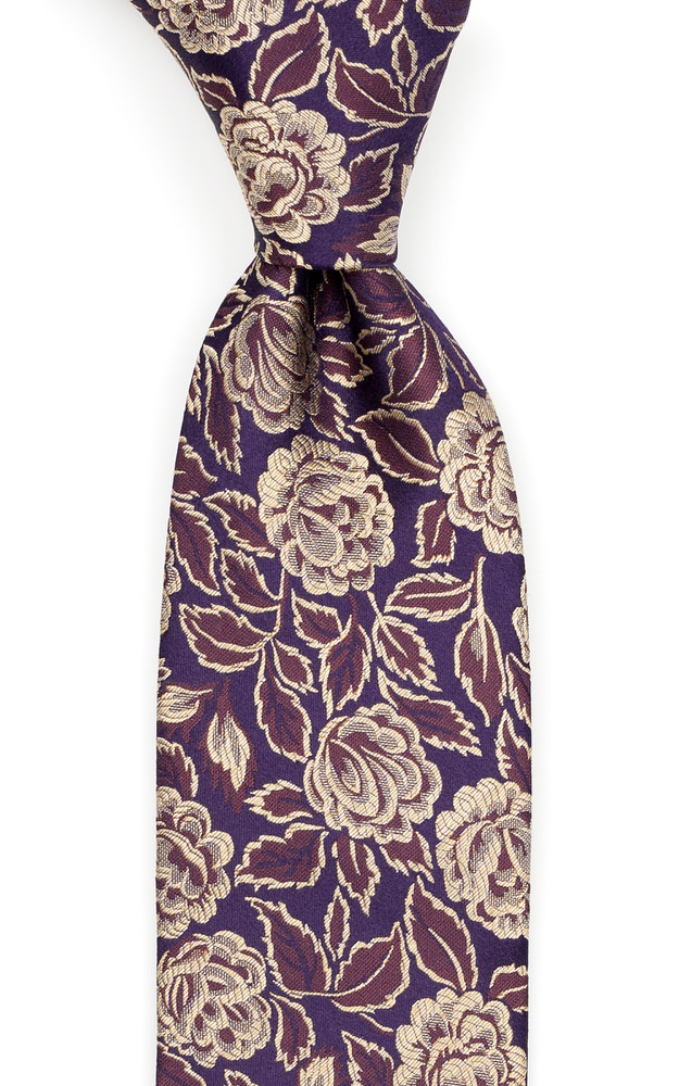 Silke Slips, Blomster i gull & kanel på mørk aubergine, Gull, Blomstrete