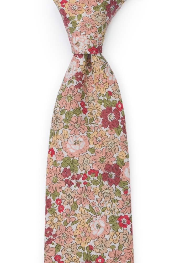 Bomull Slips, Hvit base med rosa, beige, rosa & grønne blomster, Rosa, Blomster