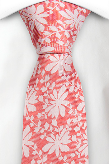 Silke Slips, Korallrødt ved, gulhvitt blomstermønster & blader, Rosa, Blomster