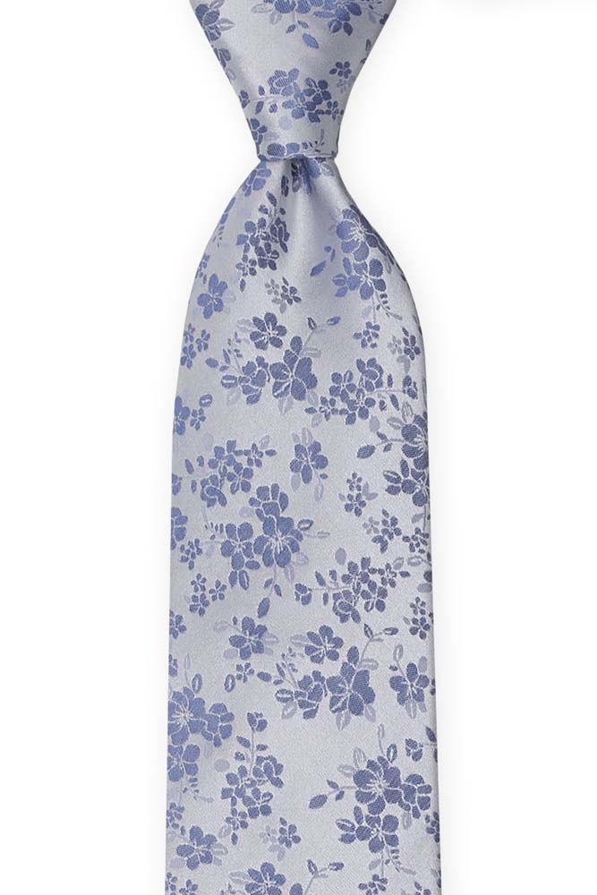 Silke Slips, Blå blomster på sølvfarget, puldderblå base, Blå, Blomstermotiv